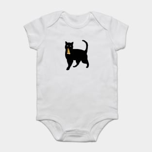 Black Cat Stealing and Eating Pizza Funny Baby Bodysuit